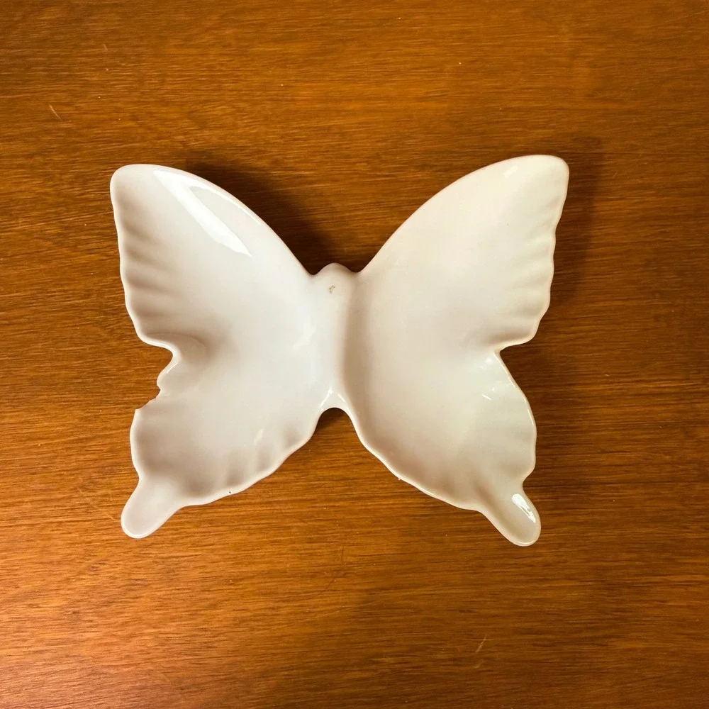 White Ceramic Butterfly Trinket Dish Jewelry Tray Fairycore Cottagecore Coquette
